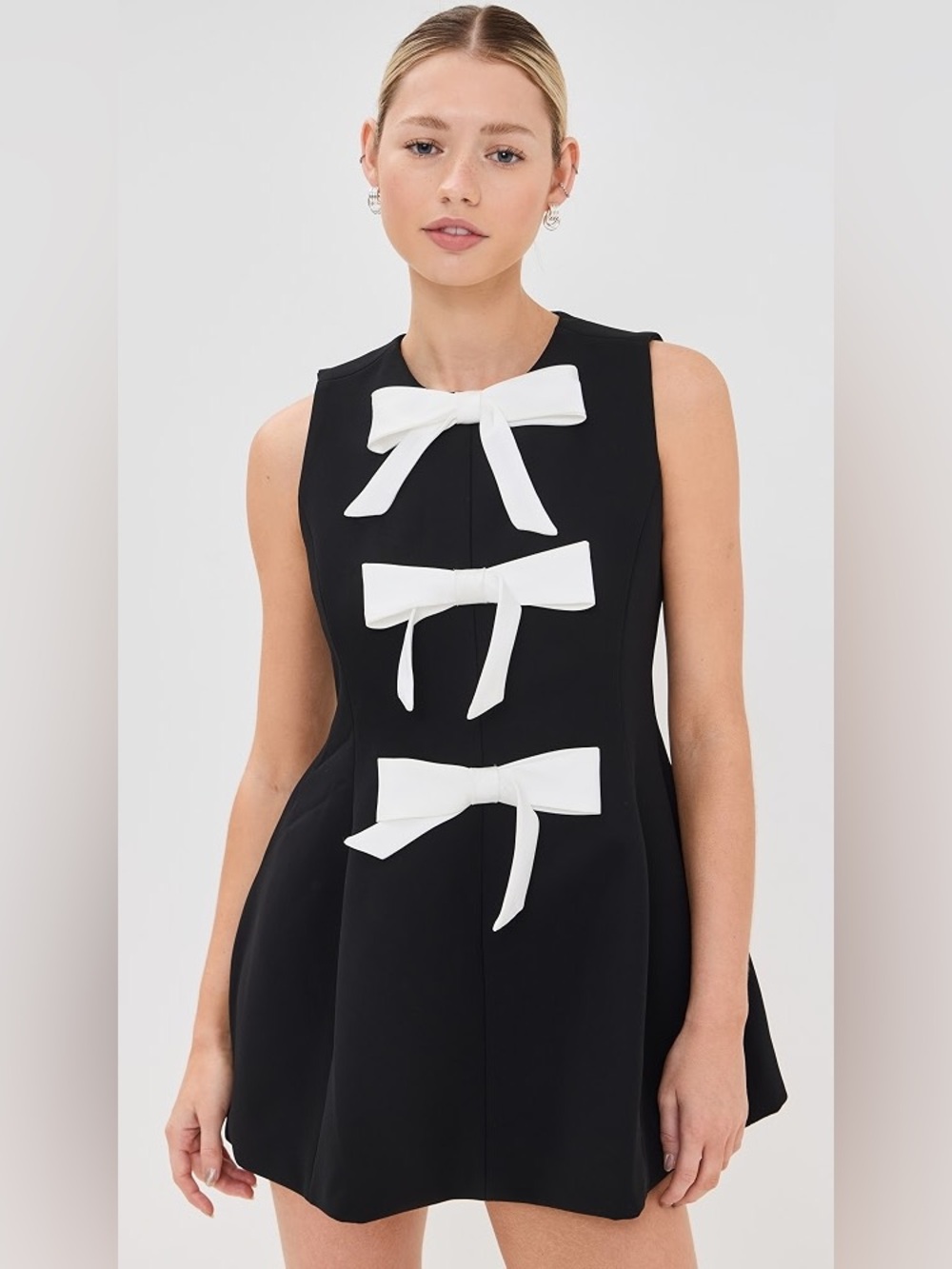 Ellie Black Sleeveless Dress with White Bow Trim